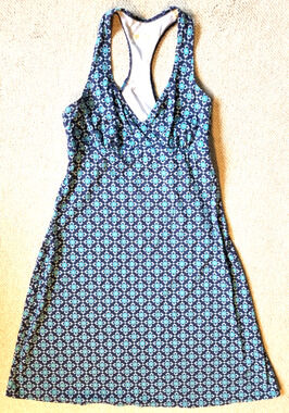 Womens Dress-SPUNKWEAR-blue knit 'Chesapeake V-Neck' racerback athleisure-S
